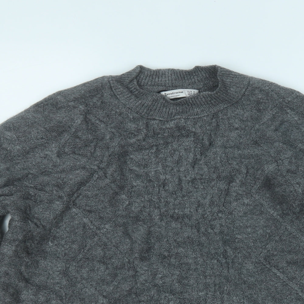 Stradivarius Womens Grey Round Neck  Acrylic Pullover Jumper Size S