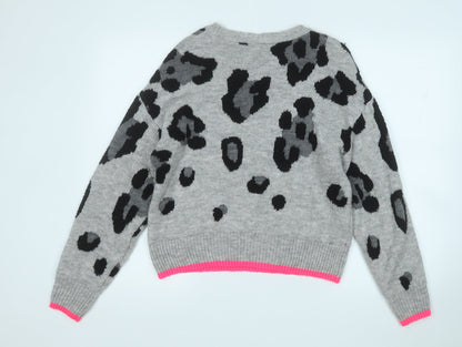 Primark Womens Grey Round Neck Animal Print Acrylic Pullover Jumper Size 6