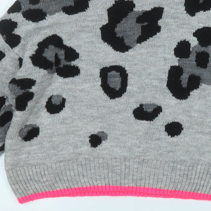 Primark Womens Grey Round Neck Animal Print Acrylic Pullover Jumper Size 6