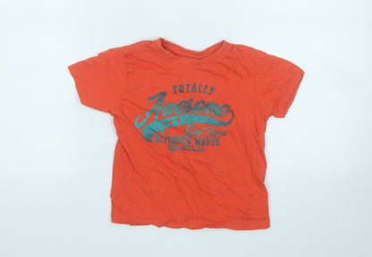 Primark Boys Orange  Cotton Basic T-Shirt Size 5-6 Years Round Neck  - Totally Awesome