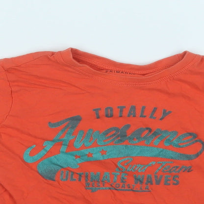 Primark Boys Orange  Cotton Basic T-Shirt Size 5-6 Years Round Neck  - Totally Awesome