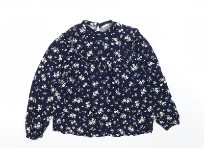 Matalan Womens Blue Floral Viscose Basic Blouse Size 16 Round Neck