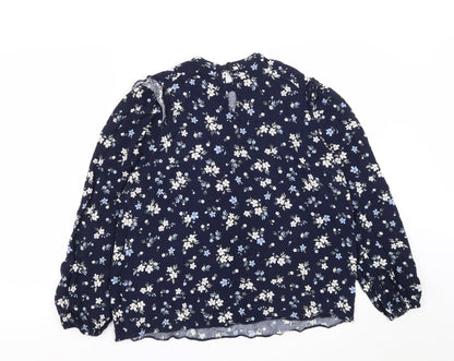 Matalan Womens Blue Floral Viscose Basic Blouse Size 16 Round Neck