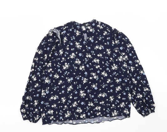 Matalan Womens Blue Floral Viscose Basic Blouse Size 16 Round Neck