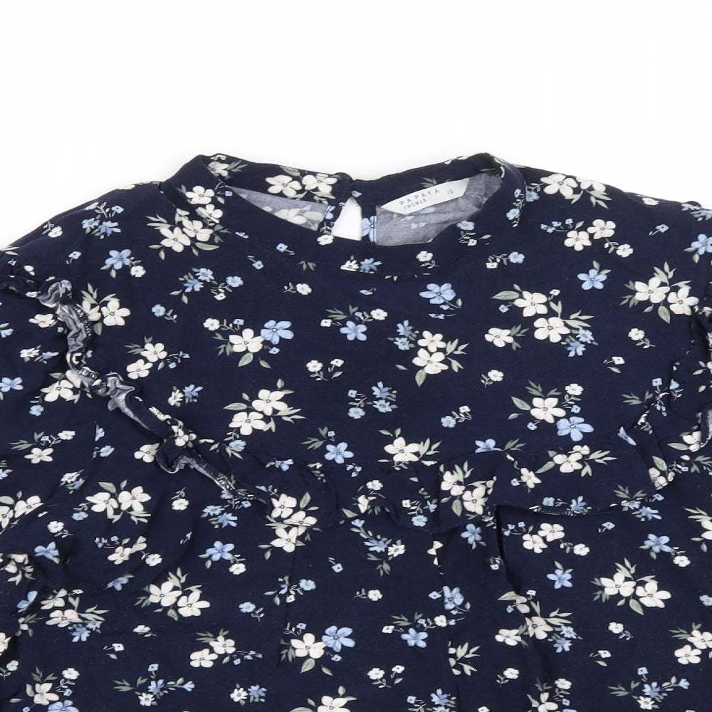 Matalan Womens Blue Floral Viscose Basic Blouse Size 16 Round Neck