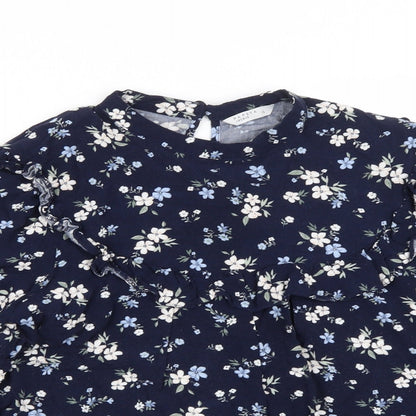 Matalan Womens Blue Floral Viscose Basic Blouse Size 16 Round Neck