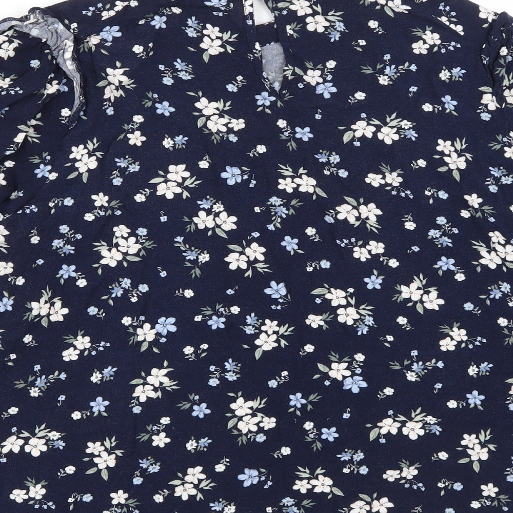 Matalan Womens Blue Floral Viscose Basic Blouse Size 16 Round Neck