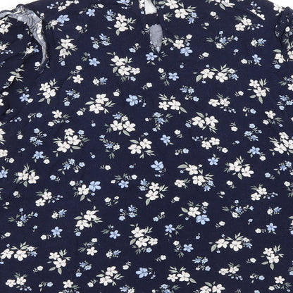 Matalan Womens Blue Floral Viscose Basic Blouse Size 16 Round Neck