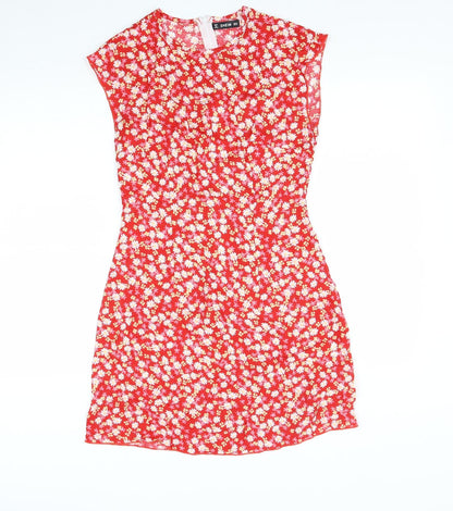 SheIn Womens Red Floral Polyester A-Line  Size M  Round Neck Zip