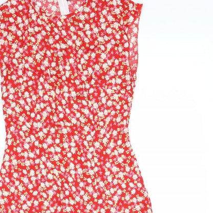 SheIn Womens Red Floral Polyester A-Line  Size M  Round Neck Zip