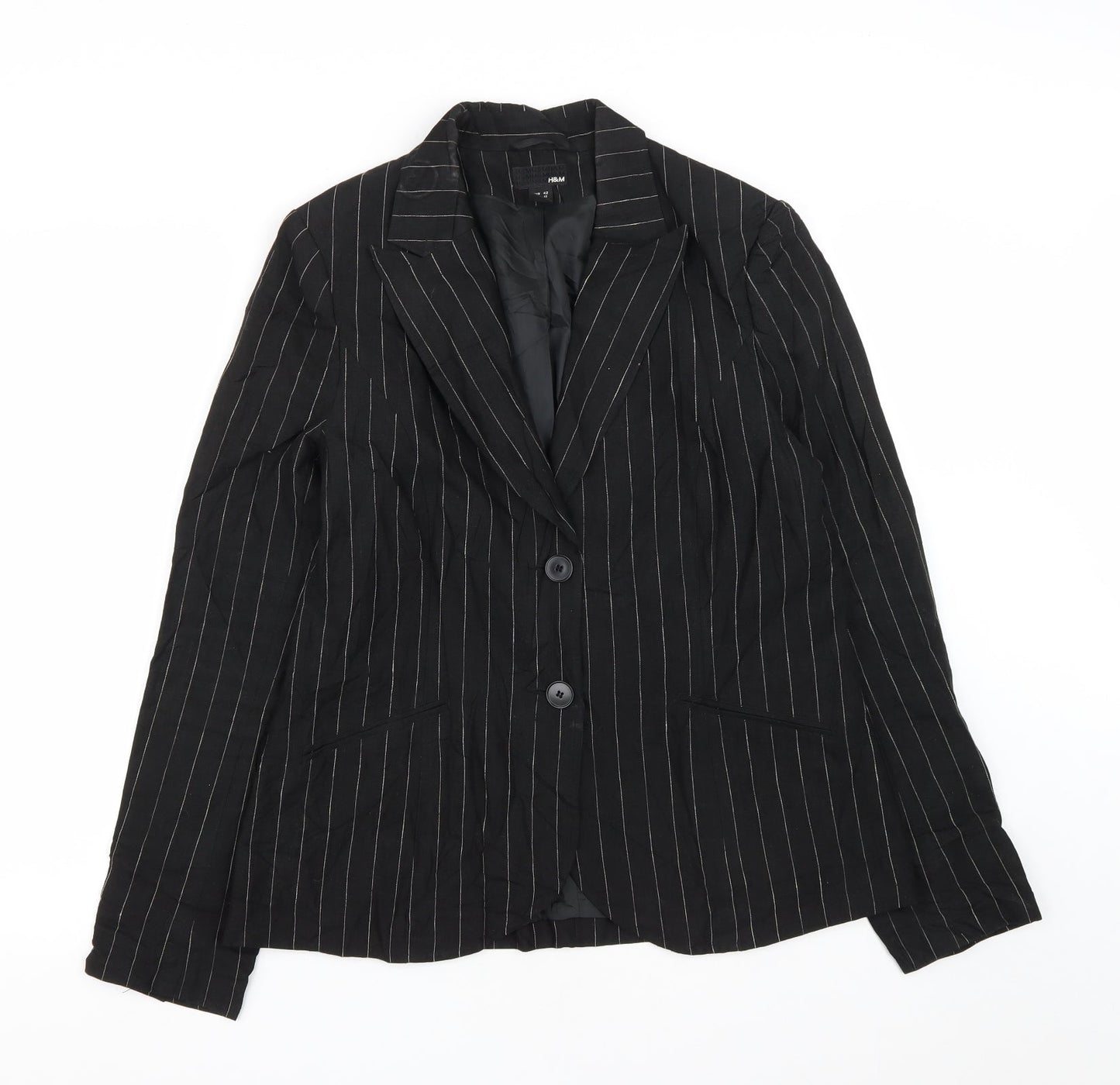 H&M Womens Black Striped Linen Jacket Suit Jacket Size 14