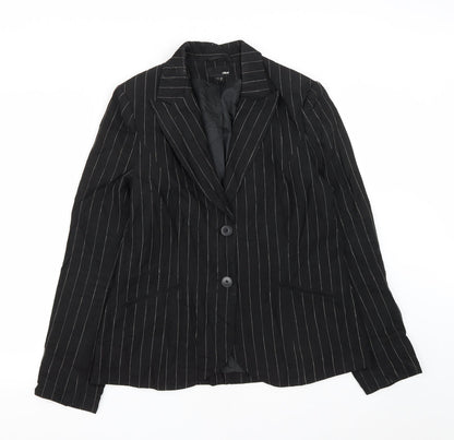H&M Womens Black Striped Linen Jacket Suit Jacket Size 14