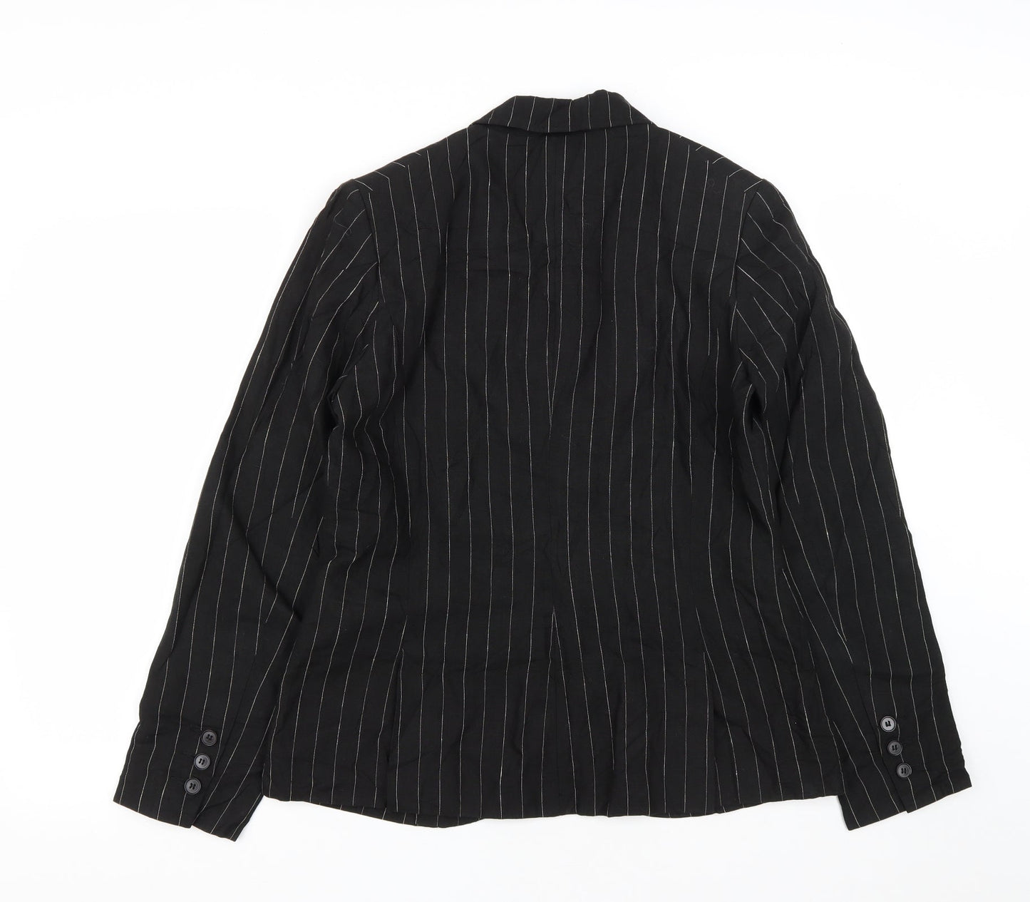 H&M Womens Black Striped Linen Jacket Suit Jacket Size 14