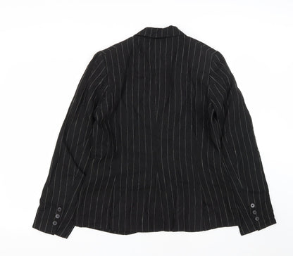 H&M Womens Black Striped Linen Jacket Suit Jacket Size 14