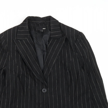 H&M Womens Black Striped Linen Jacket Suit Jacket Size 14