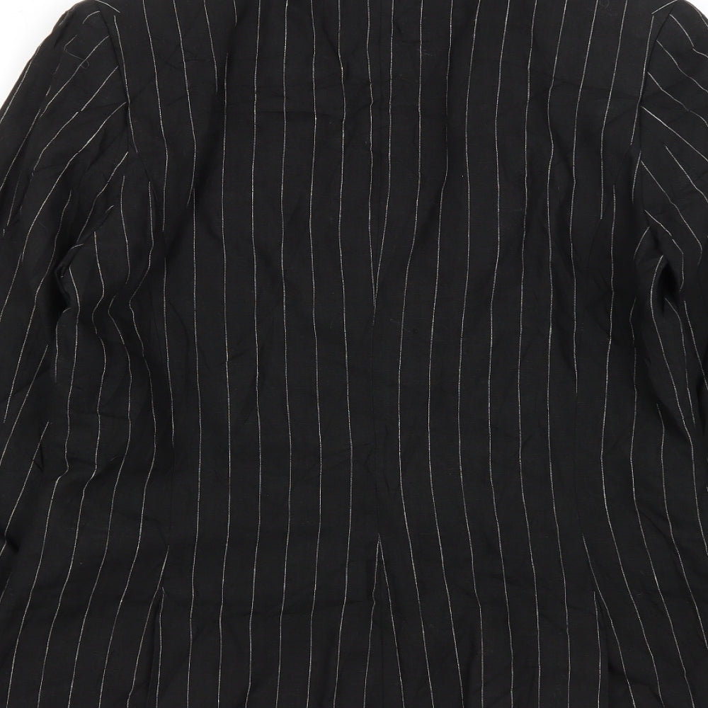 H&M Womens Black Striped Linen Jacket Suit Jacket Size 14