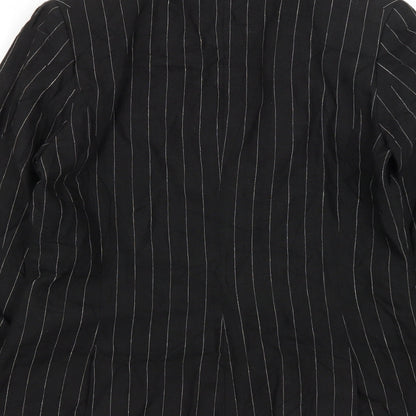 H&M Womens Black Striped Linen Jacket Suit Jacket Size 14