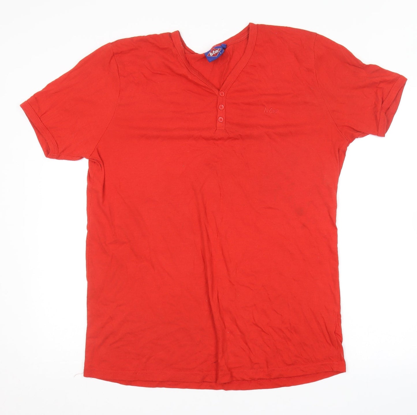Lee Cooper Mens Red  Cotton  T-Shirt Size L V-Neck