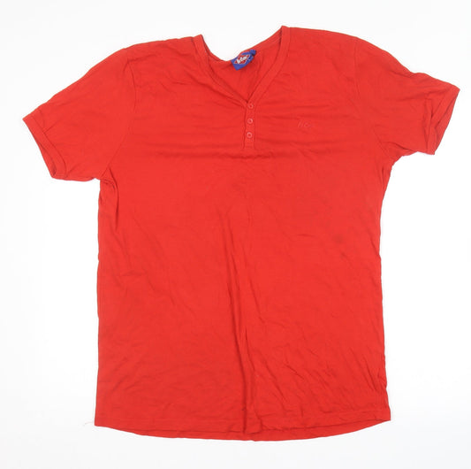 Lee Cooper Mens Red  Cotton  T-Shirt Size L V-Neck