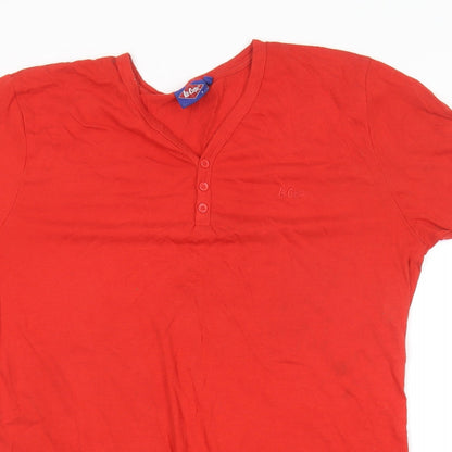 Lee Cooper Mens Red  Cotton  T-Shirt Size L V-Neck