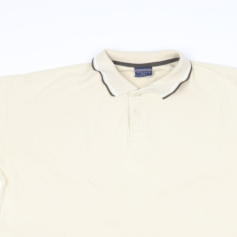 Cedar Wood State Mens Beige  Cotton  Polo Size S Collared