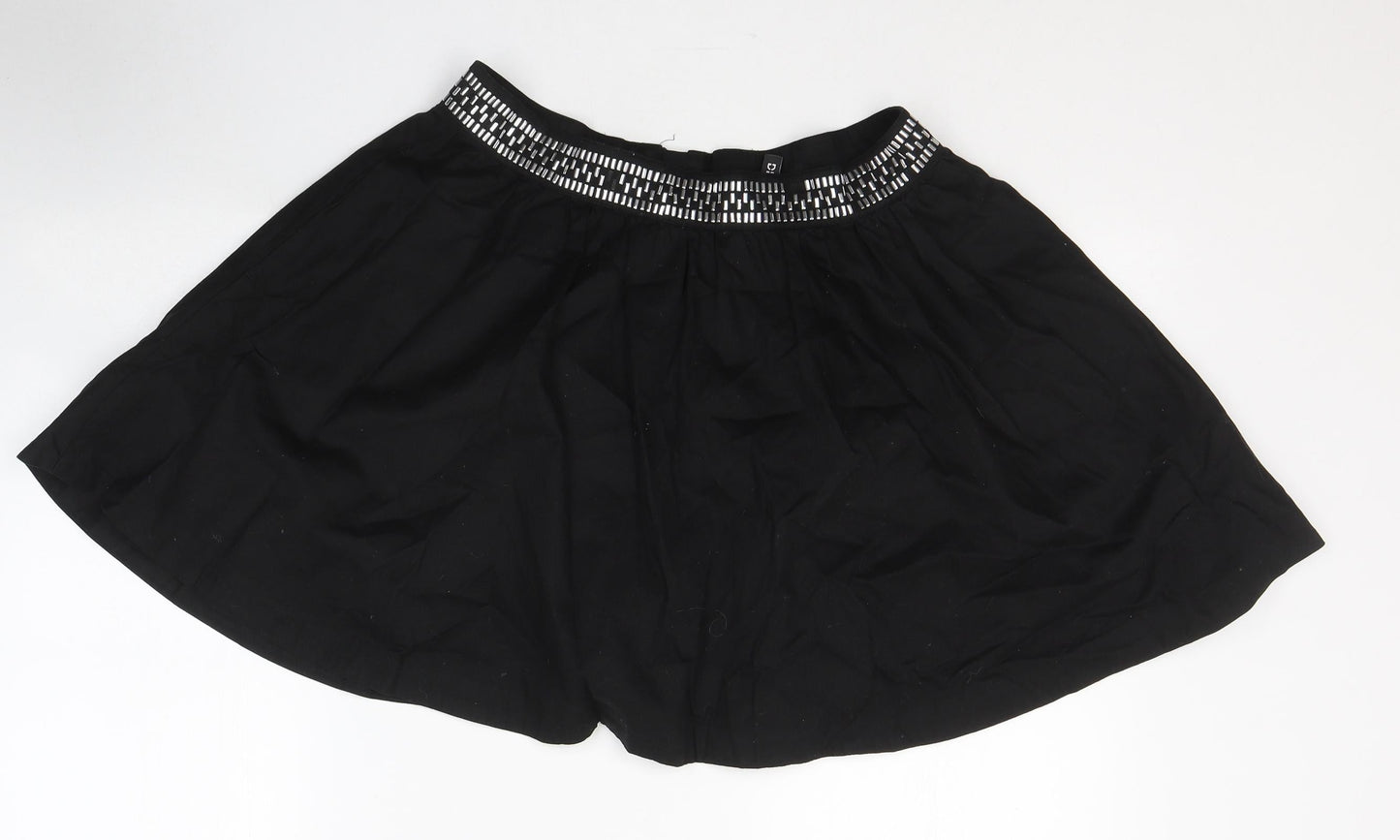 Divided by H&M Womens Black  Cotton Pleated Skirt Size 10   Zip