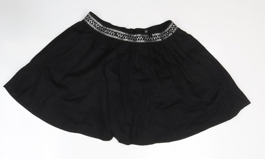 Divided by H&M Womens Black  Cotton Pleated Skirt Size 10   Zip