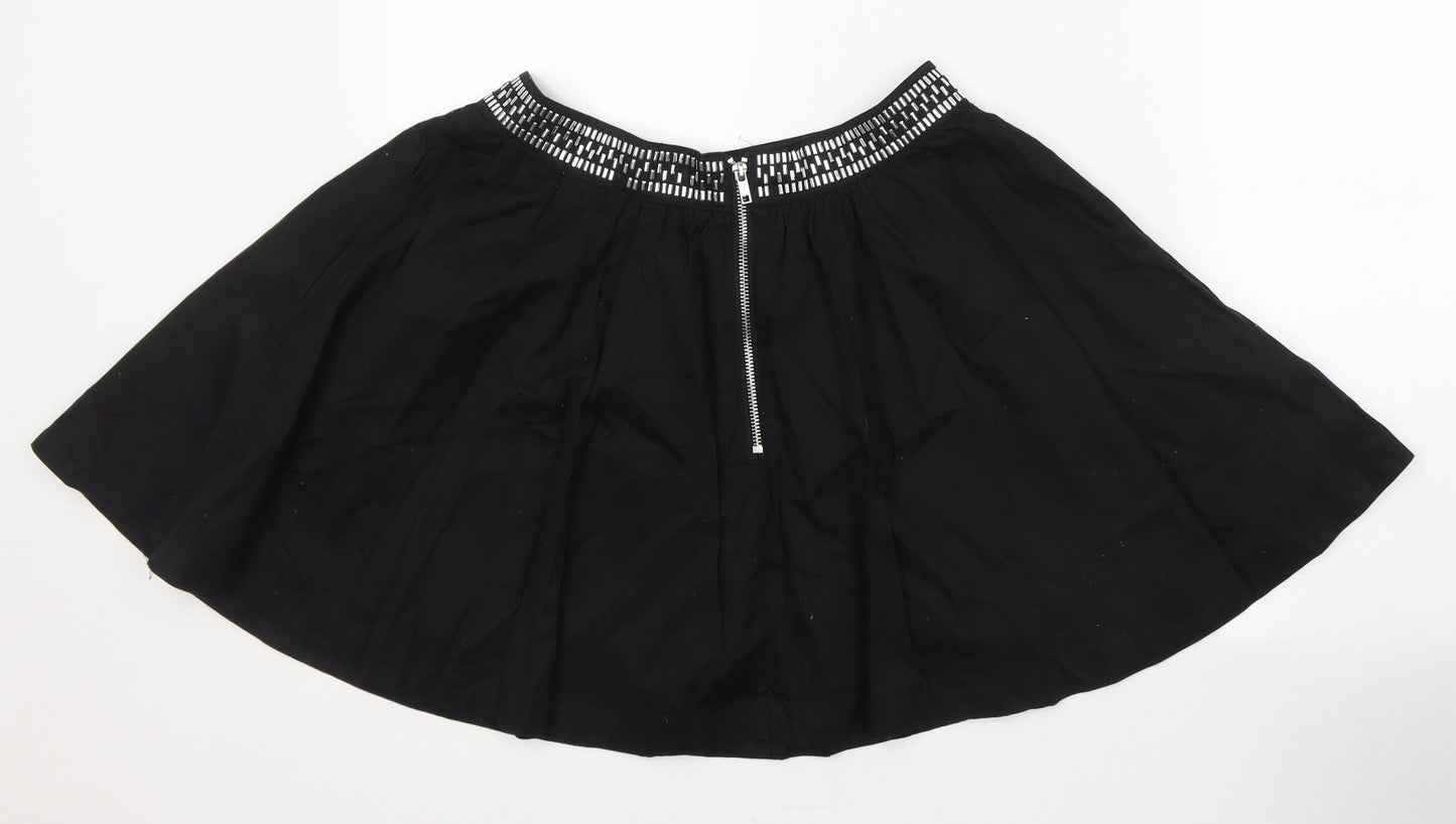 Divided by H&M Womens Black  Cotton Pleated Skirt Size 10   Zip