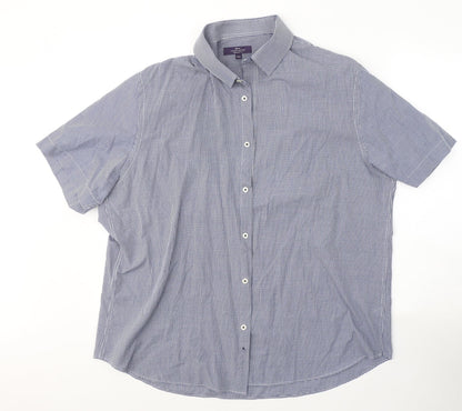 George Mens Blue Check Polyester  Button-Up Size 34 Collared Button
