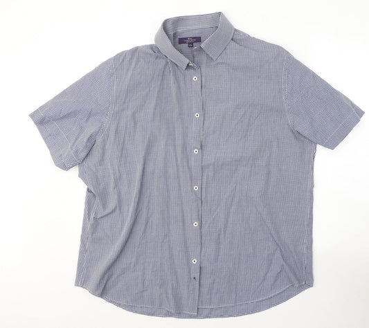 George Mens Blue Check Polyester  Button-Up Size 34 Collared Button