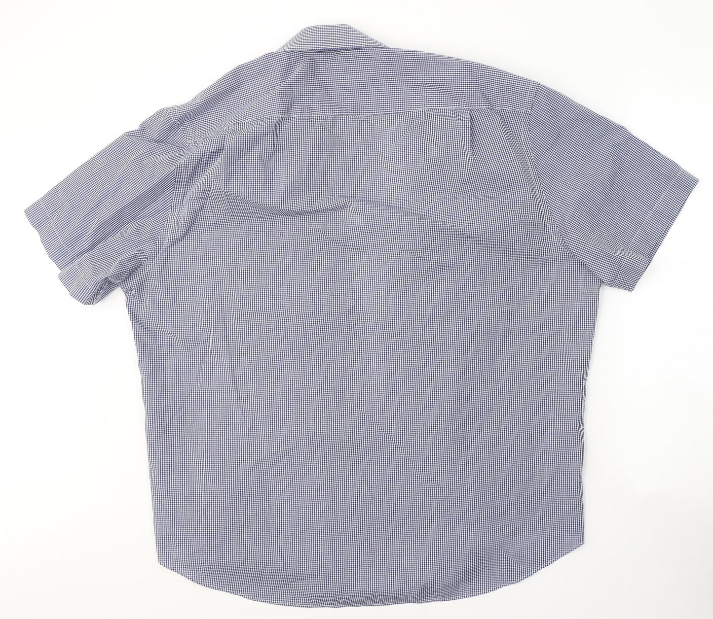 George Mens Blue Check Polyester  Button-Up Size 34 Collared Button