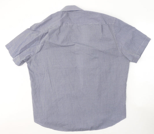 George Mens Blue Check Polyester  Button-Up Size 34 Collared Button