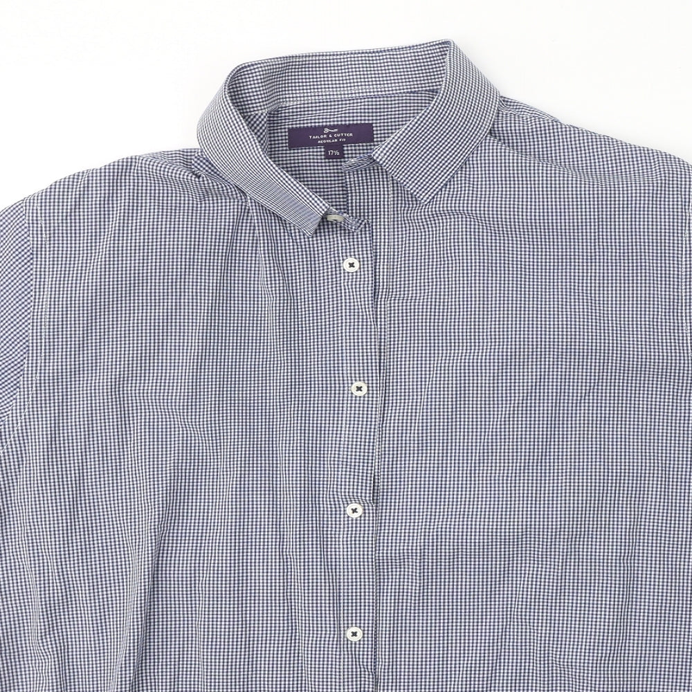 George Mens Blue Check Polyester  Button-Up Size 34 Collared Button