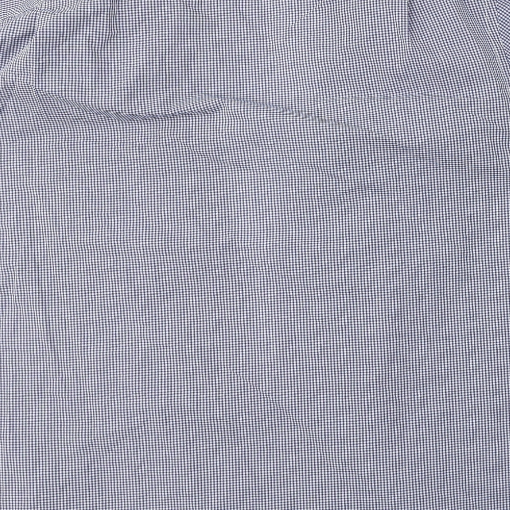 George Mens Blue Check Polyester  Button-Up Size 34 Collared Button