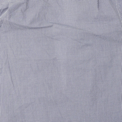 George Mens Blue Check Polyester  Button-Up Size 34 Collared Button