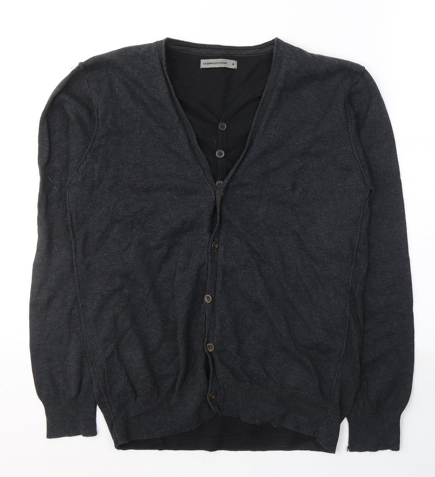 Cedar Wood State Mens Grey V-Neck  Polyester Pullover Jumper Size M