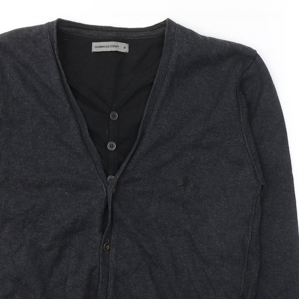 Cedar Wood State Mens Grey V-Neck  Polyester Pullover Jumper Size M
