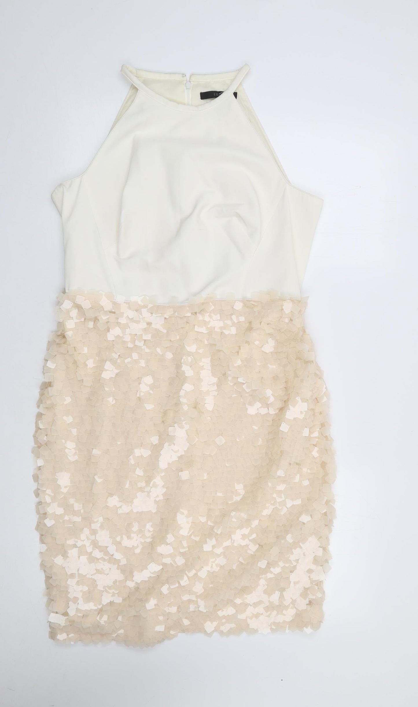 Coast Womens Ivory  Acetate Bodycon  Size S  Round Neck Zip