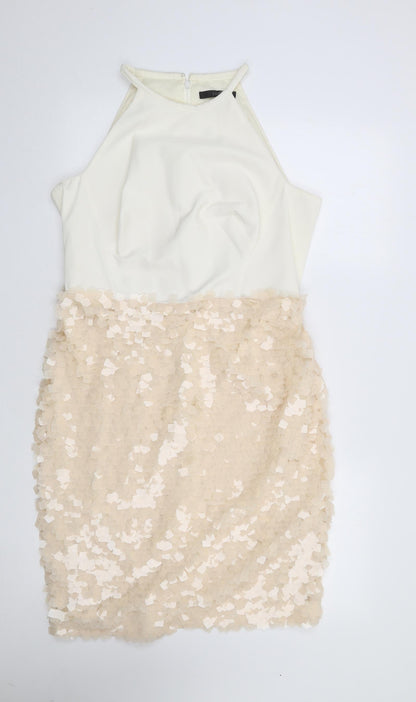 Coast Womens Ivory  Acetate Bodycon  Size S  Round Neck Zip