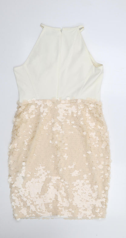 Coast Womens Ivory  Acetate Bodycon  Size S  Round Neck Zip