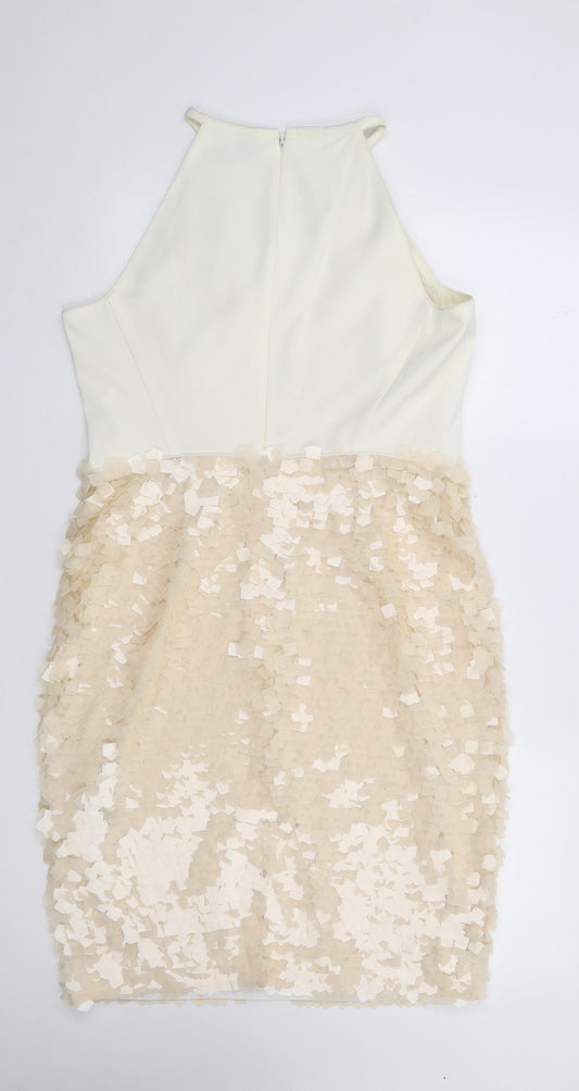 Coast Womens Ivory  Acetate Bodycon  Size S  Round Neck Zip