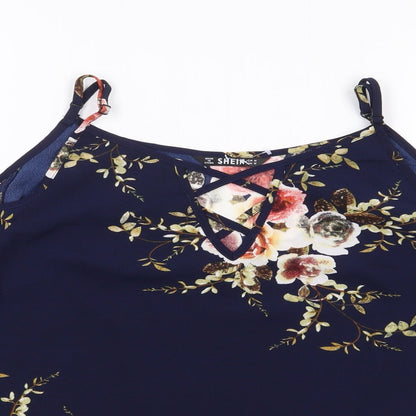SheIn Womens Blue Floral Polyester Jersey Blouse Size M Square Neck