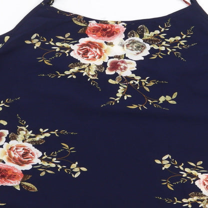 SheIn Womens Blue Floral Polyester Jersey Blouse Size M Square Neck