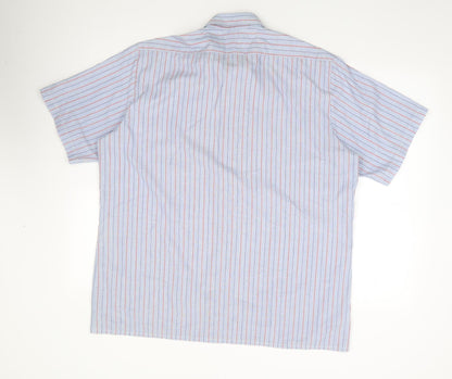 Welch Margretson Mens Blue Striped Polyester  Button-Up Size L Collared Button