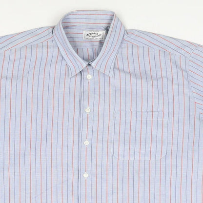 Welch Margretson Mens Blue Striped Polyester  Button-Up Size L Collared Button