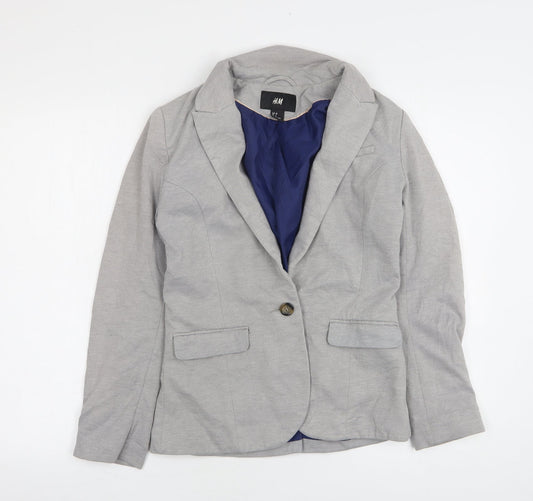 H&M Womens Grey  Polyester Jacket Blazer Size 10
