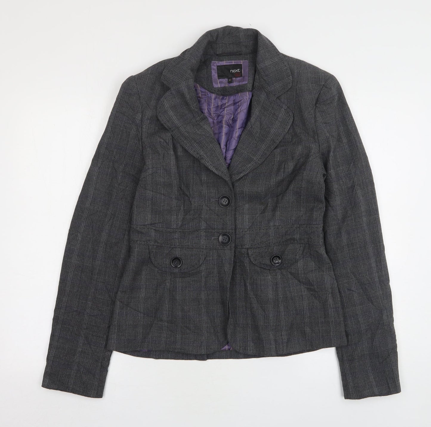 NEXT Womens Grey Check Polyester Jacket Suit Jacket Size 10