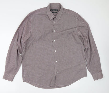 Primark Mens White Check Polyester  Button-Up Size XL Collared