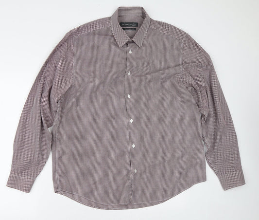 Primark Mens White Check Polyester  Button-Up Size XL Collared