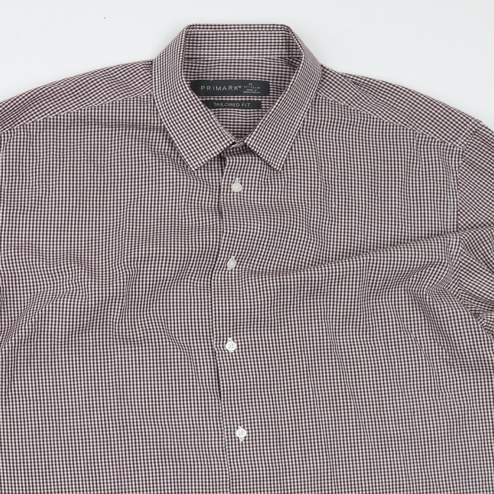 Primark Mens White Check Polyester  Button-Up Size XL Collared